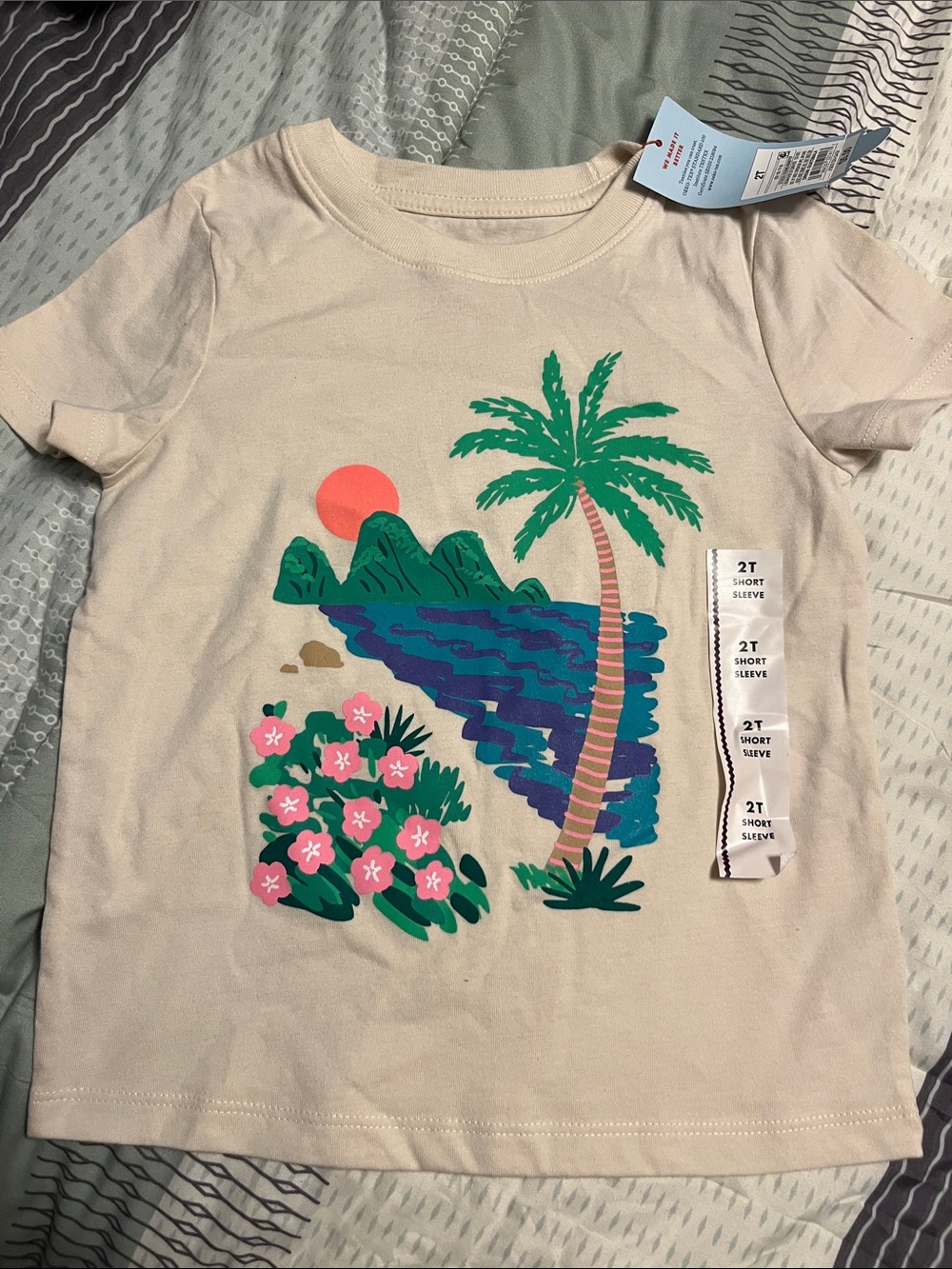 Cat & Jack Beige Tee with Tropical Graphic - Pink, Green, Blue